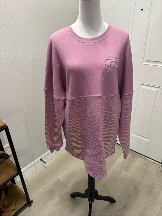 Disney Tops - Disney Spirit Jersey Pink Sequin-Striped Crewneck Sweatshirt